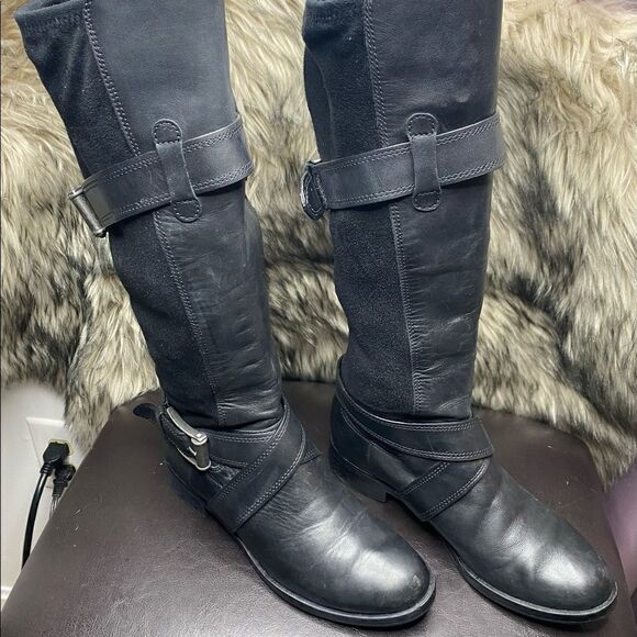 Cole Haan Air Whitley D36038 Black Leather Knee High Women Harness Boots Sz 5.5B - Picture 1 of 9